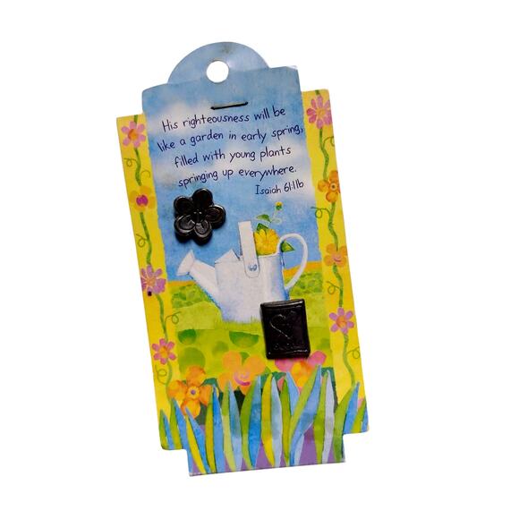 Inspirational Garden Hat Lapel Pin Pewter Tone Scripture Isaiah 61:11 π©βπΎπ±π - Picture 12 of 14